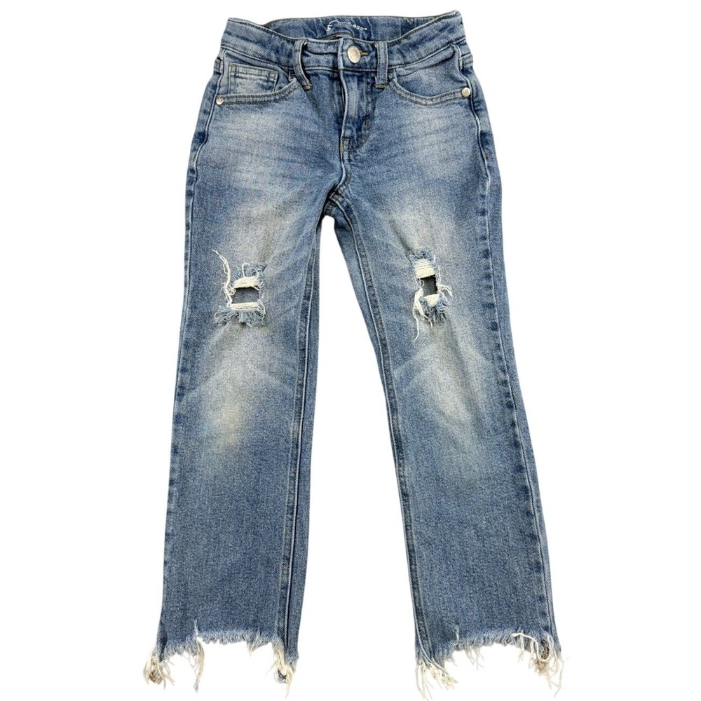 Art Class Kids Size 6 Light Wash Distressed Straight Leg Jeans Frayed Hem